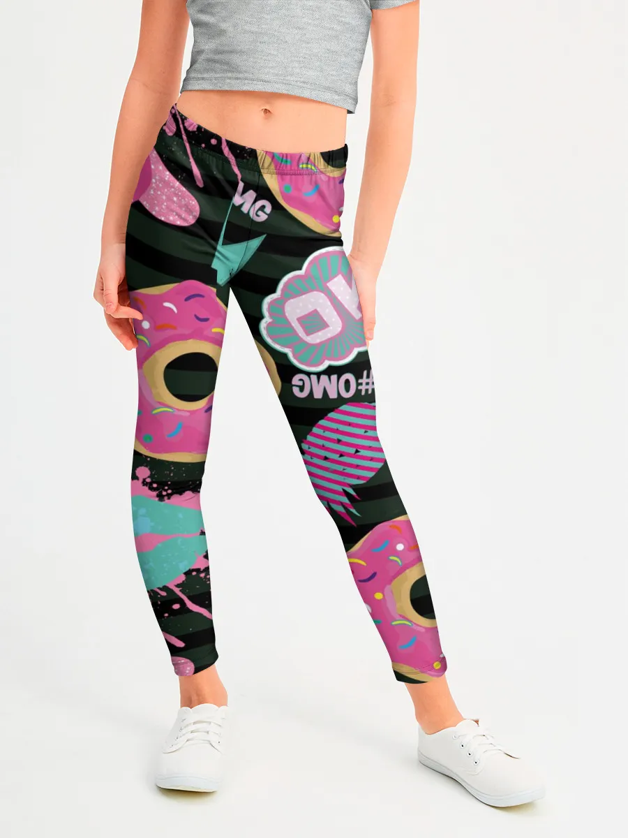 Леггинсы для девочки / Пончики, мопсы и фламинго.