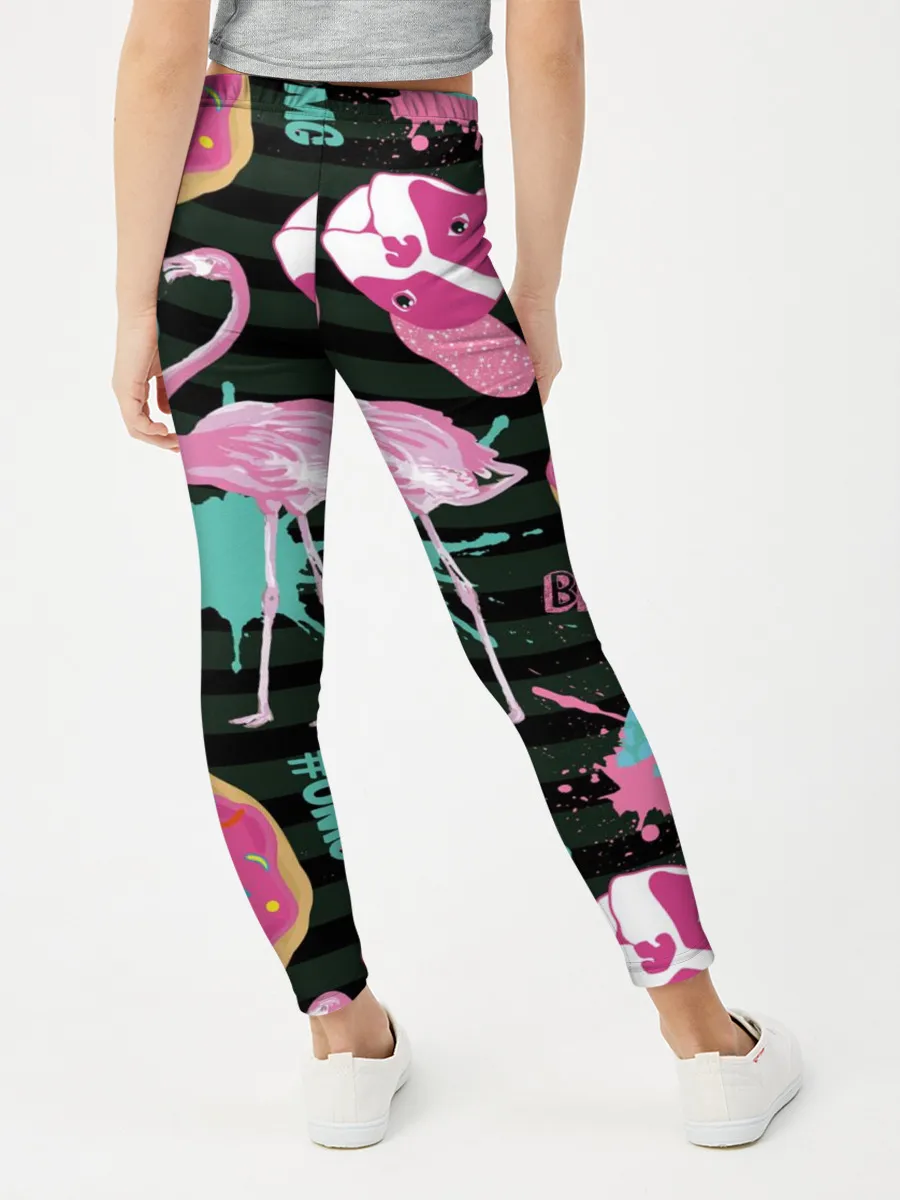 Леггинсы для девочки / Пончики, мопсы и фламинго.