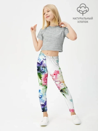 Леггинсы для девочки / Акварель, гортензии