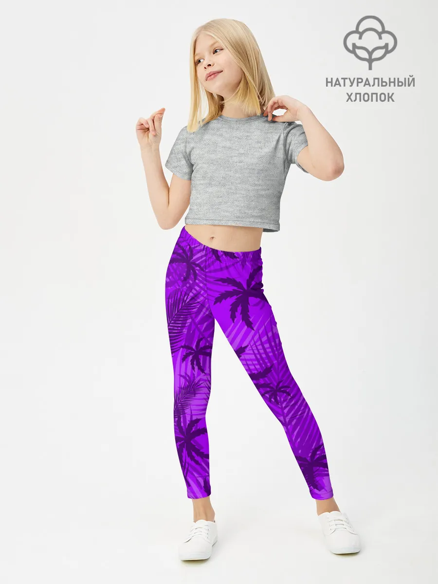 Леггинсы для девочки / ФИОЛЕТОВЫЕ ПАЛЬМЫ / ТРОПИКИ