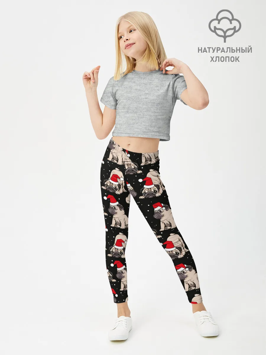 Леггинсы для девочки / Новогодние мопсы