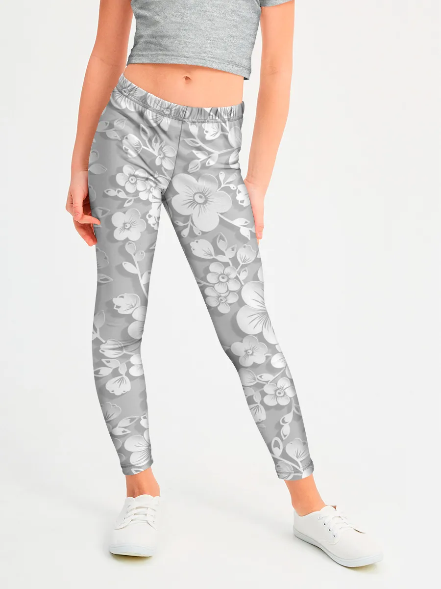 Леггинсы для девочки / Белые цветы