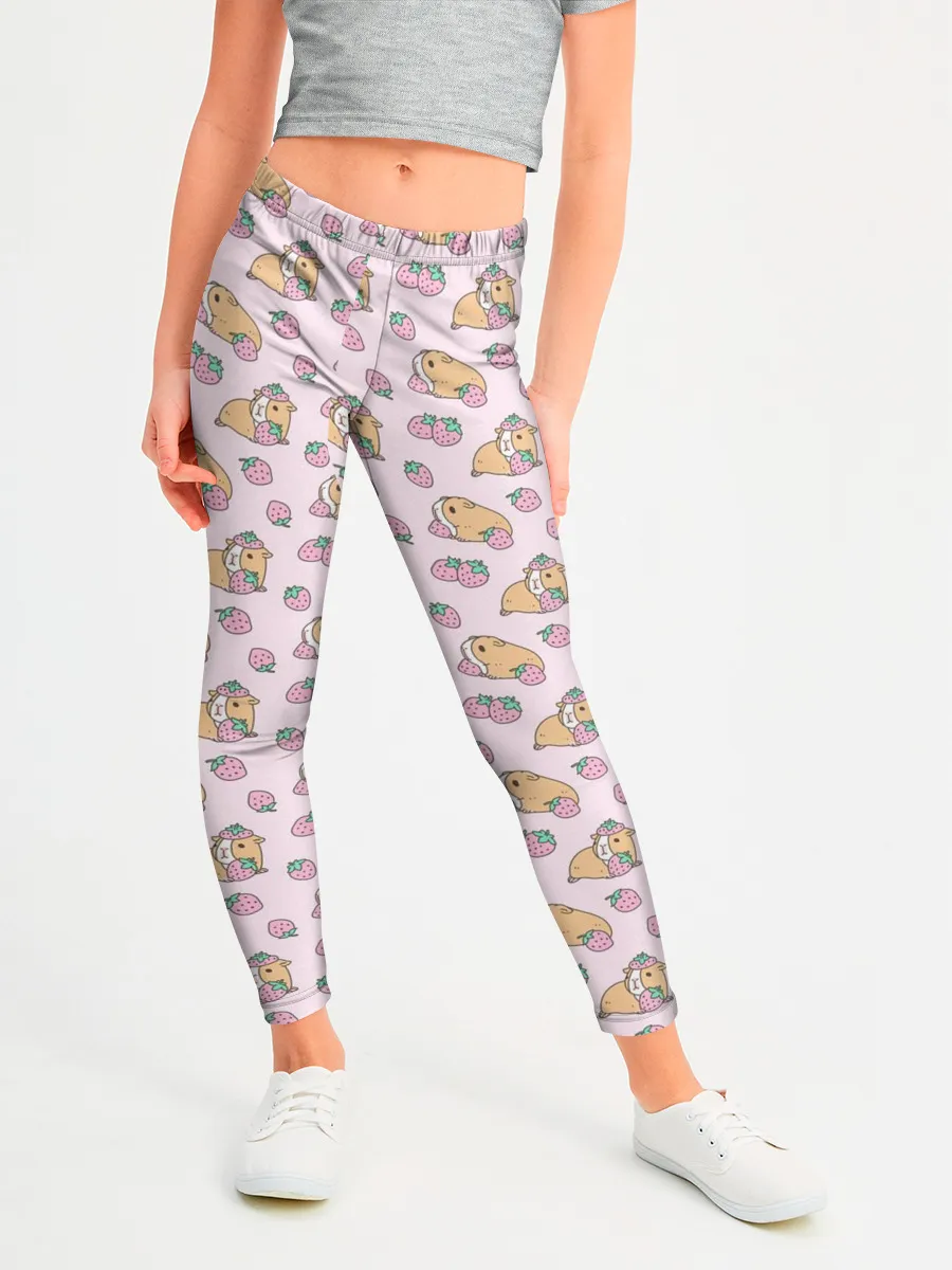 Леггинсы для девочки / Морские свинки с клубникой