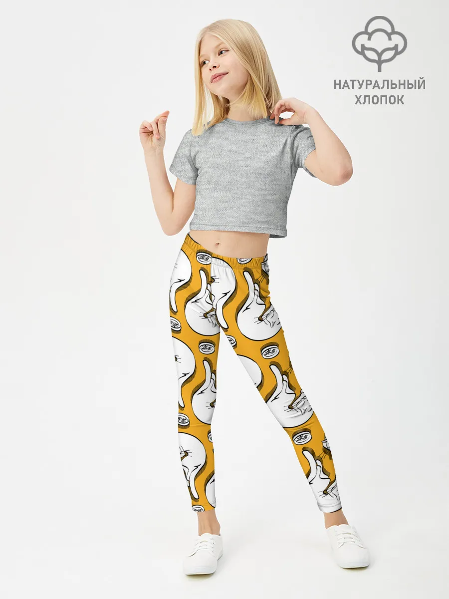 Леггинсы для девочки / Белая кошка и корм