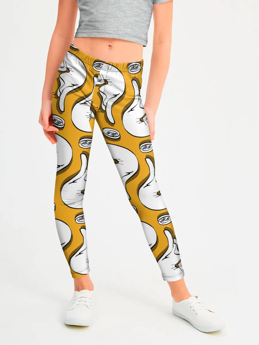 Леггинсы для девочки / Белая кошка и корм