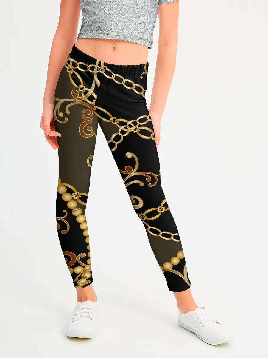 Леггинсы для девочки / Золотая цепь и бусы