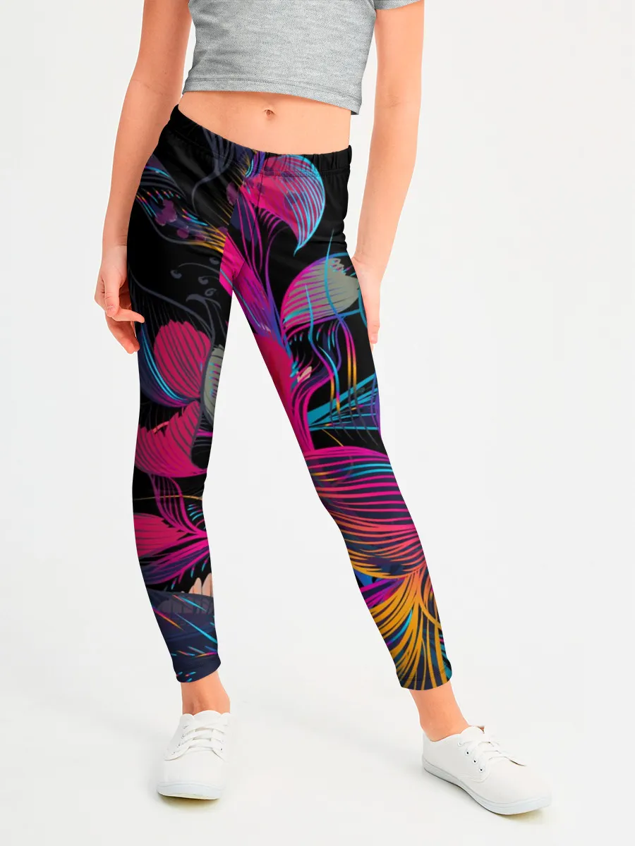 Леггинсы для девочки / Flowers | Неон