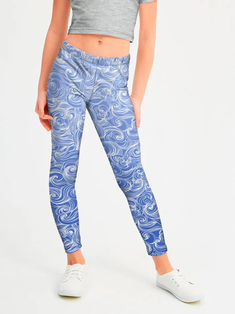 Леггинсы для девочки / Волны на голубом фоне