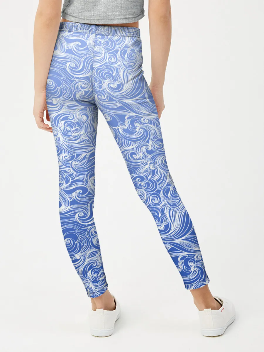Леггинсы для девочки / Волны на голубом фоне