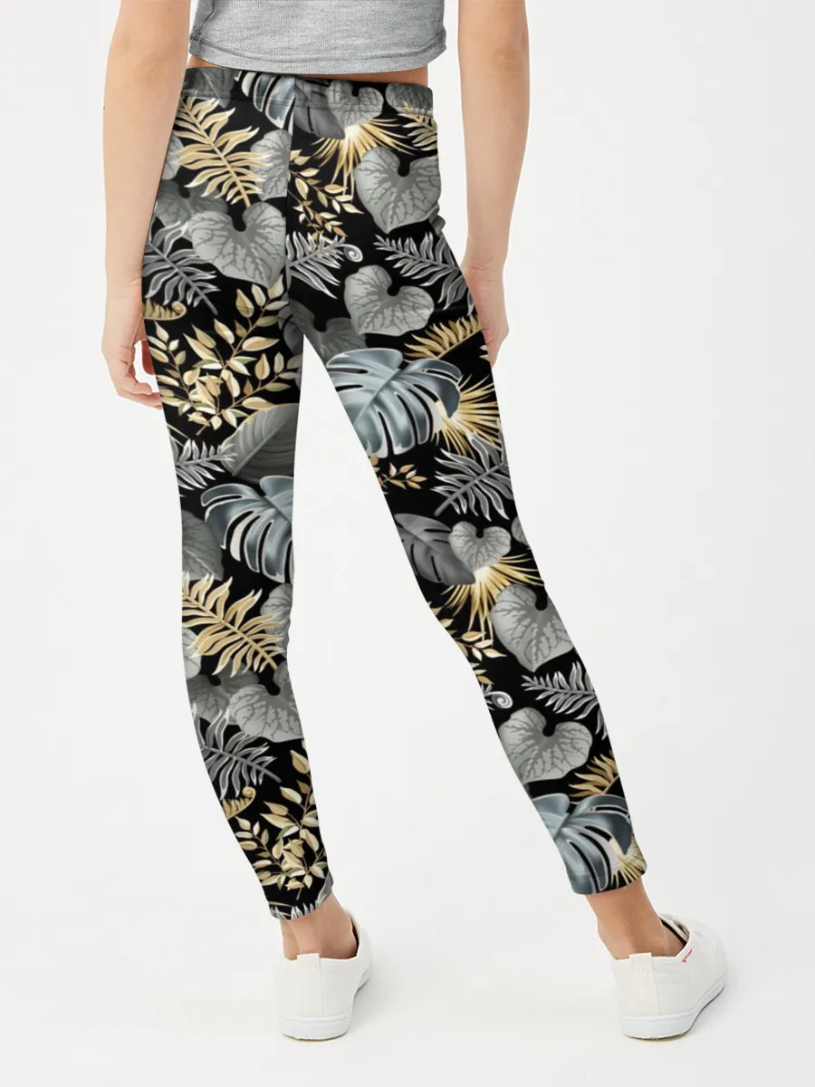 Леггинсы для девочки / Серебряные листочки