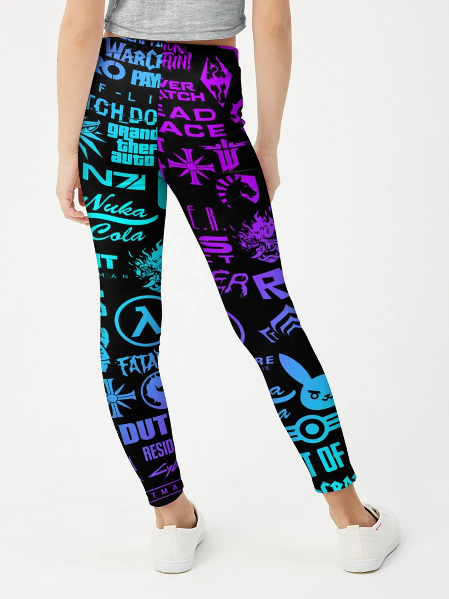 Леггинсы для девочки / ЛОГОТИПЫ ИГР НЕОН / NEON GAMES LOGO