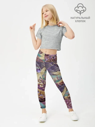 Леггинсы для девочки / Японская вышивка с журавлями