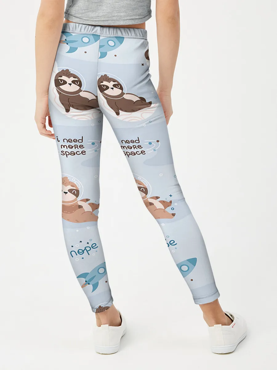 Леггинсы для девочки / Паттерн ленивец космос полет