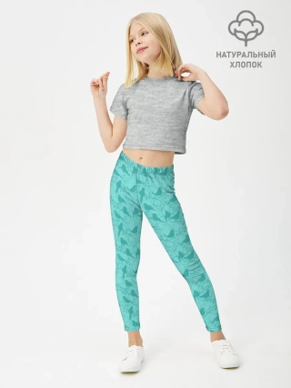Леггинсы для девочки / Зеленые птицы летний узор