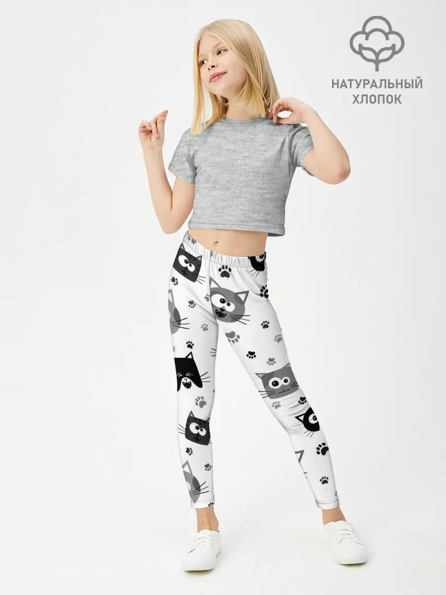 Леггинсы для девочки / Котики | ЧБ