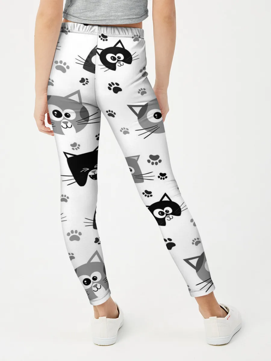 Леггинсы для девочки / Котики | ЧБ