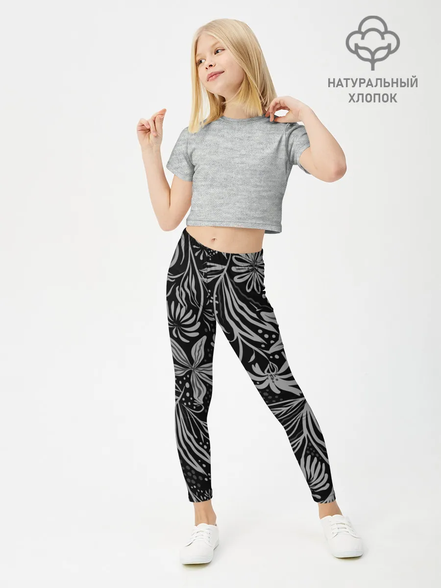 Леггинсы для девочки / Флора | Черно Белая