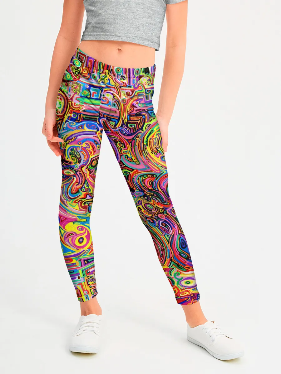 Леггинсы для девочки / НЕОНОВЫЕ ЛИНИИ / АБСТРАКЦИЯ