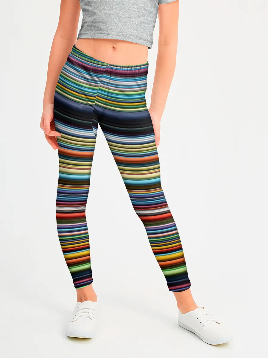 Леггинсы для девочки / РАзноцыетные линии полосы хаос