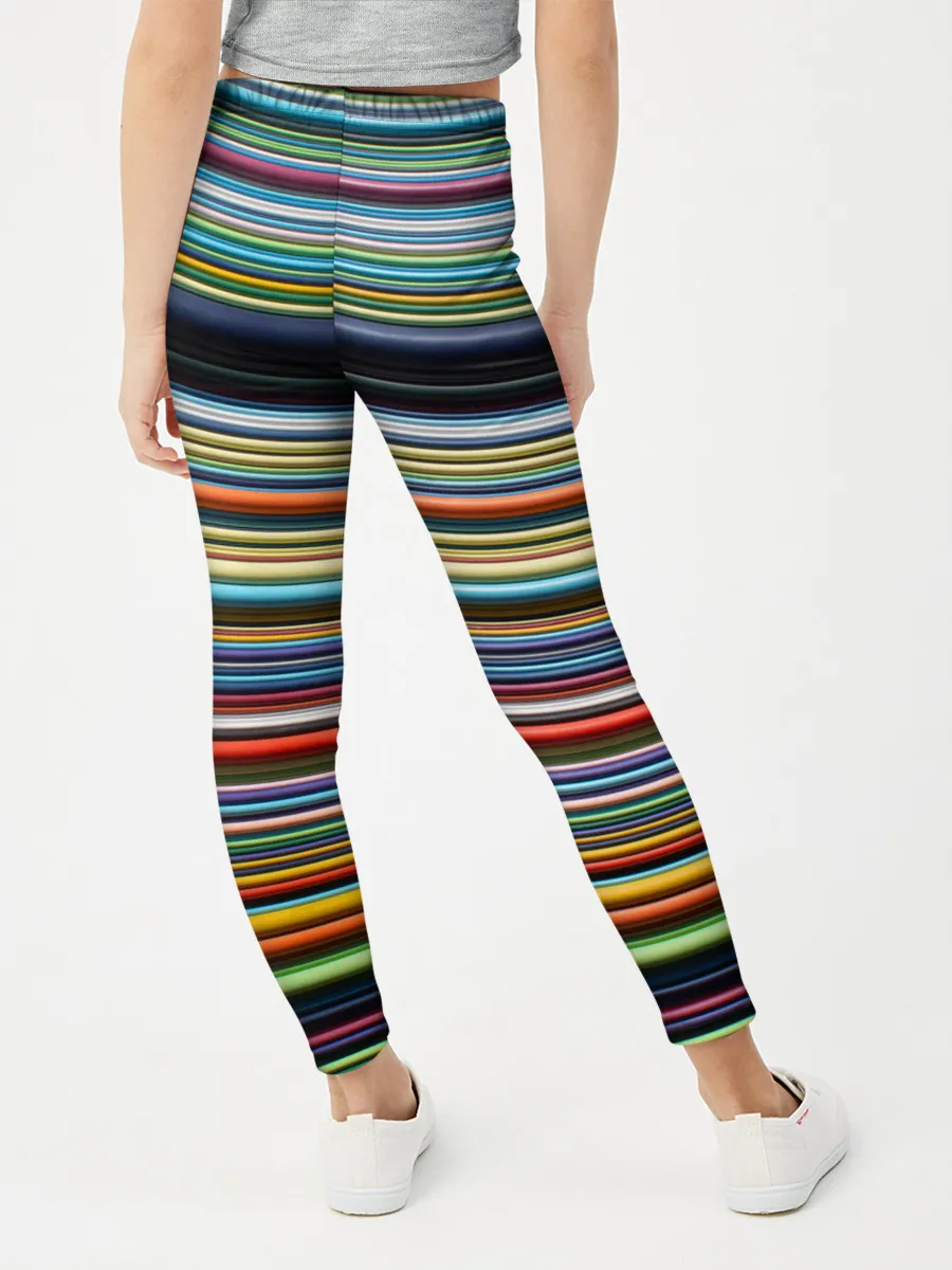 Леггинсы для девочки / РАзноцыетные линии полосы хаос