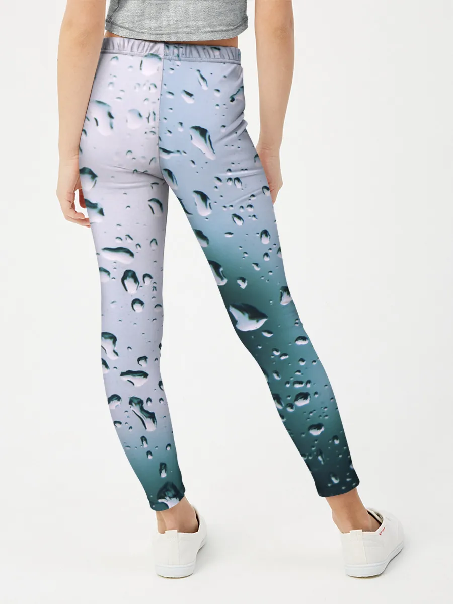 Леггинсы для девочки / Капли окно стекло дождь серо
