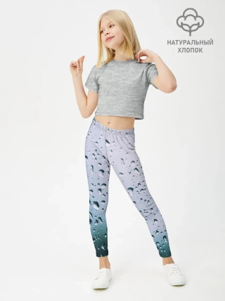 Леггинсы для девочки / Капли окно стекло дождь серо