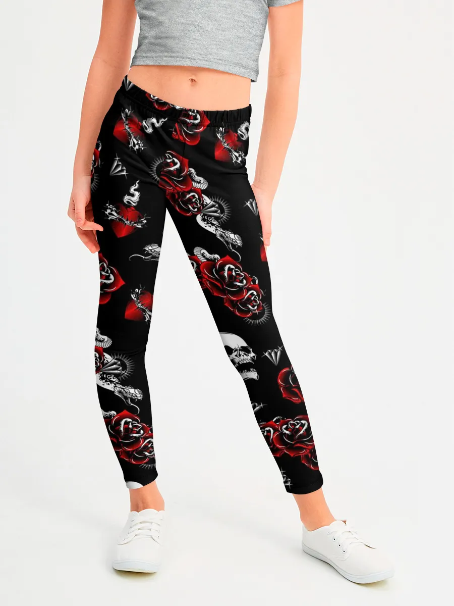 Леггинсы для девочки / Черепа и розы