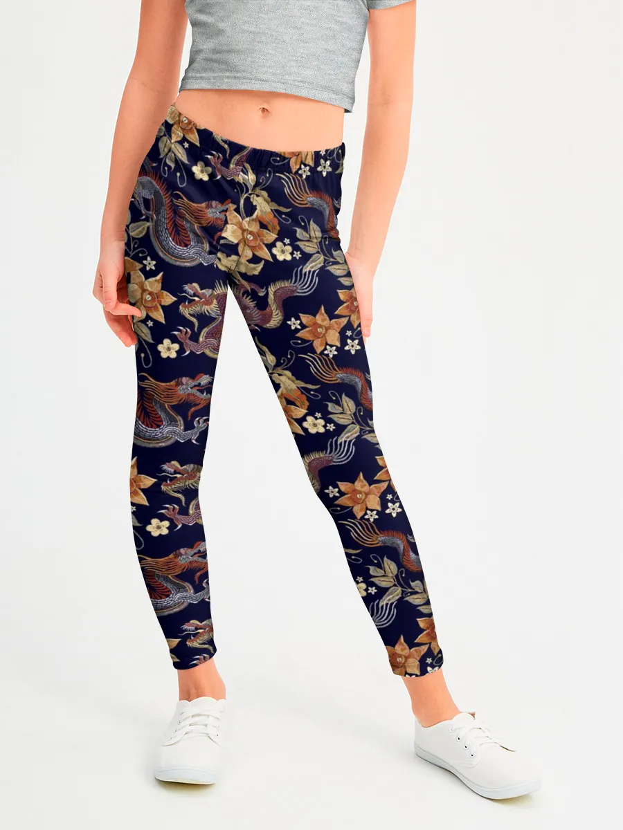 Леггинсы для девочки / Драконы и цветы