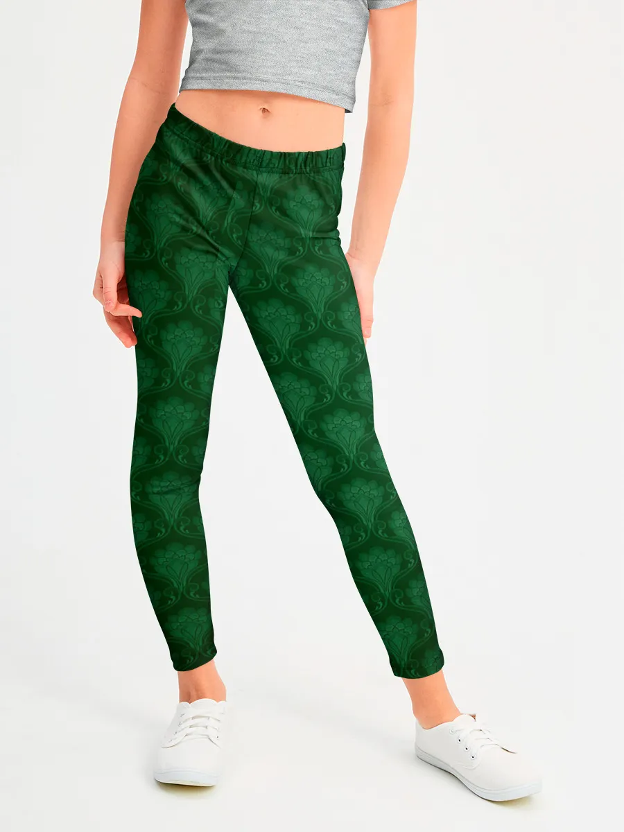 Леггинсы для девочки / Готические зелёные цветы