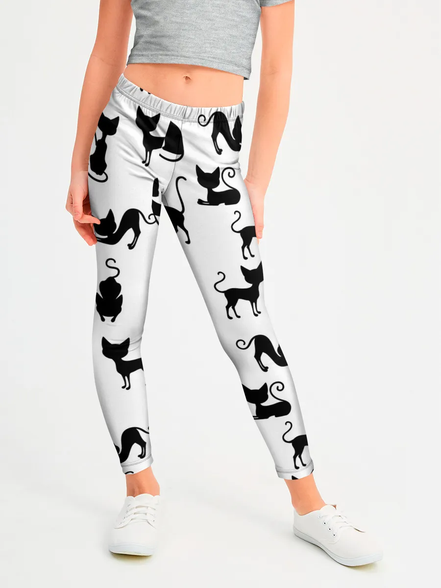 Леггинсы для девочки / КОШКИ БЕЛОЕ НА ЧЕРНОМ