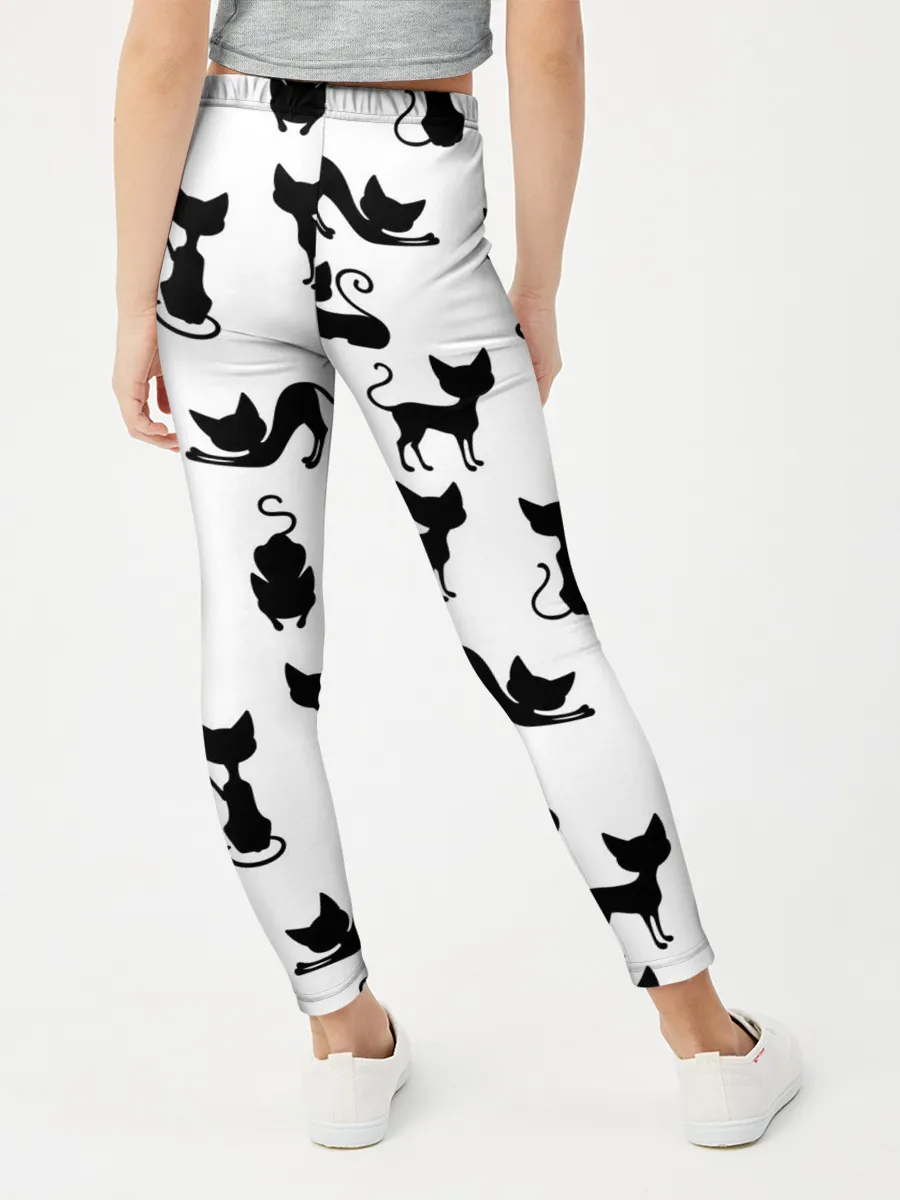 Леггинсы для девочки / КОШКИ БЕЛОЕ НА ЧЕРНОМ