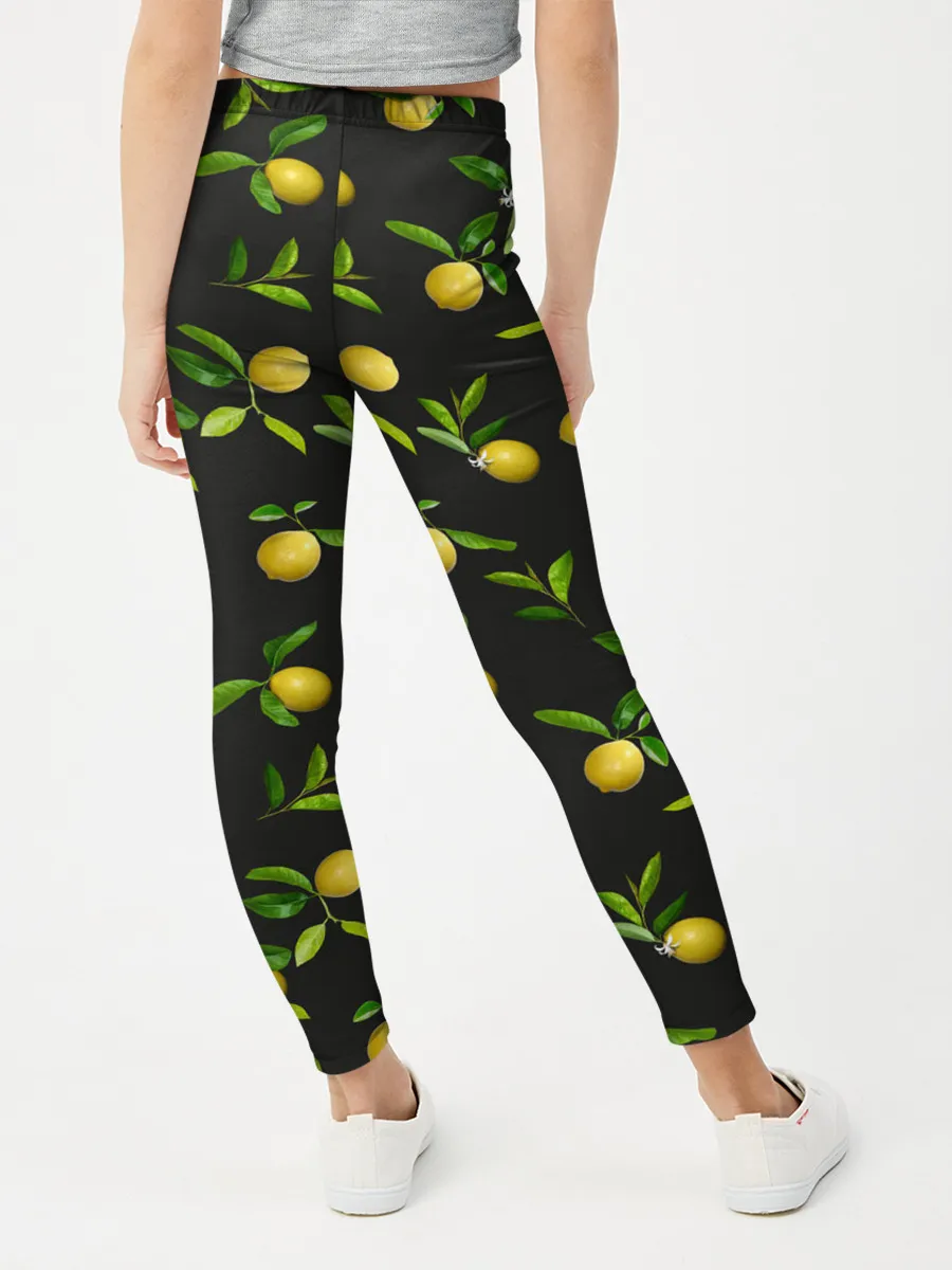 Леггинсы для девочки / Лимончики на черном