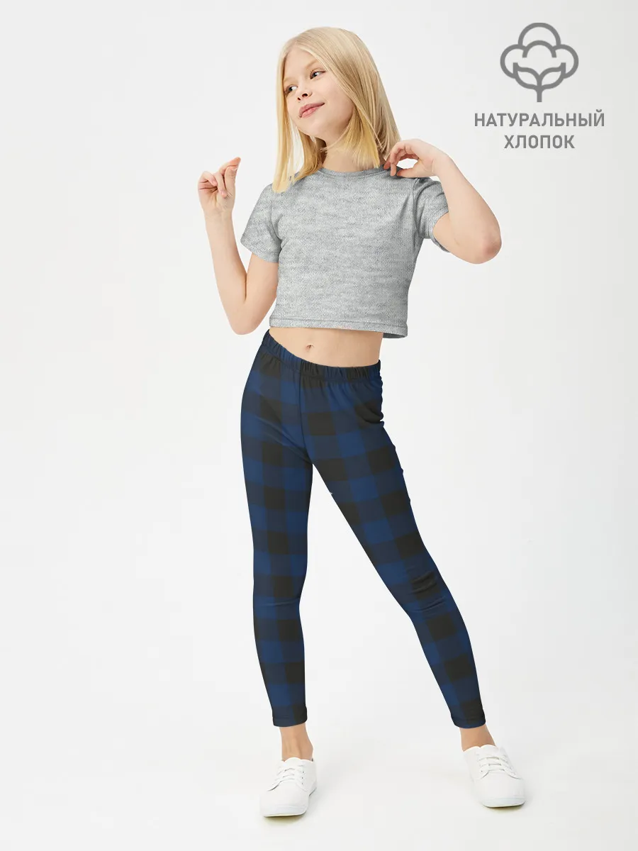Леггинсы для девочки / Темно синяя Клетка