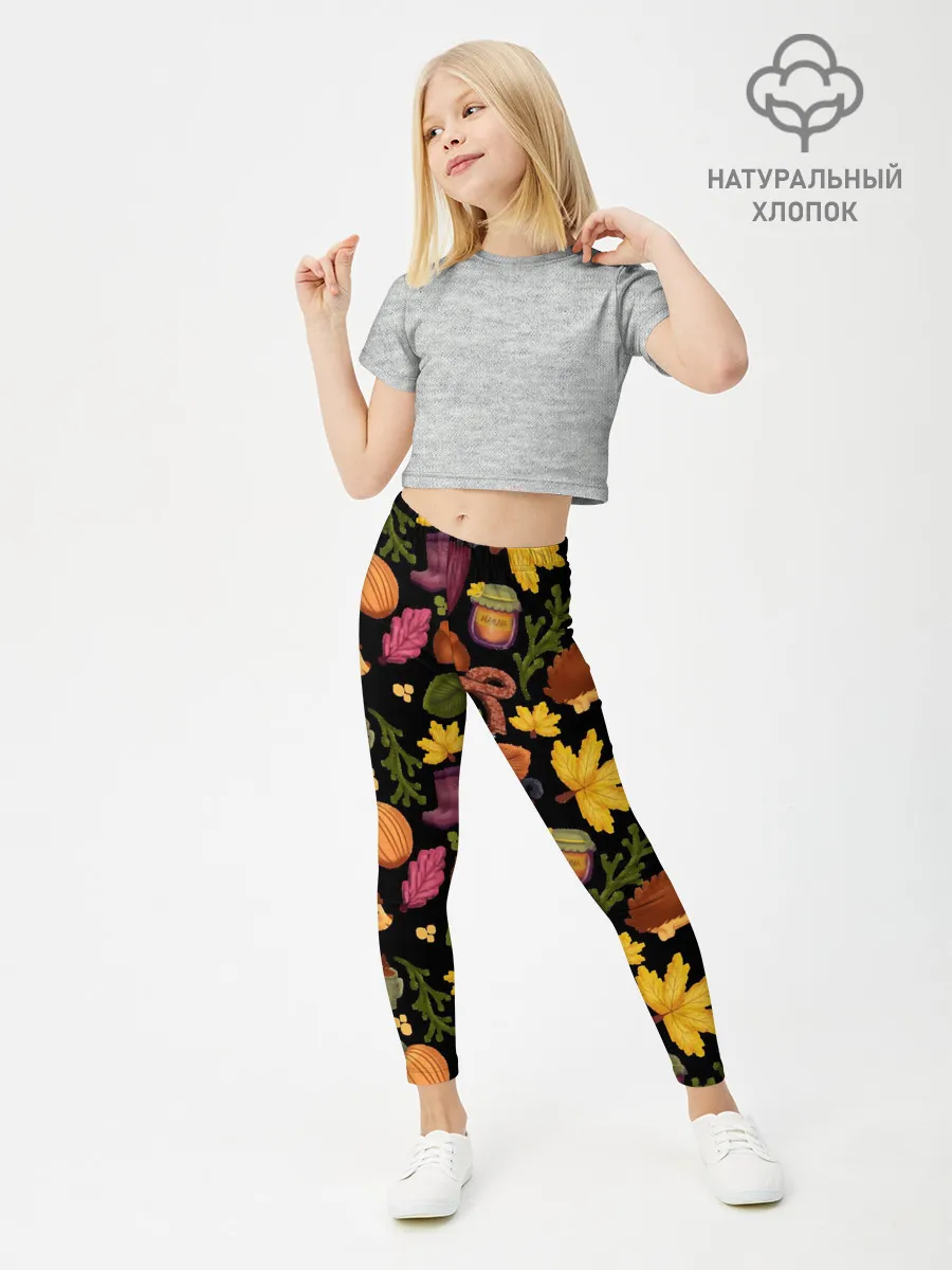 Леггинсы для девочки / Уют, ежи, листья и банка варенья