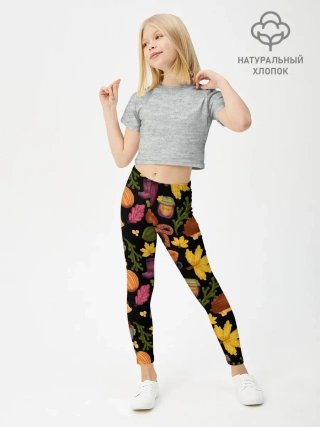 Леггинсы для девочки / Уют, ежи, листья и банка варенья
