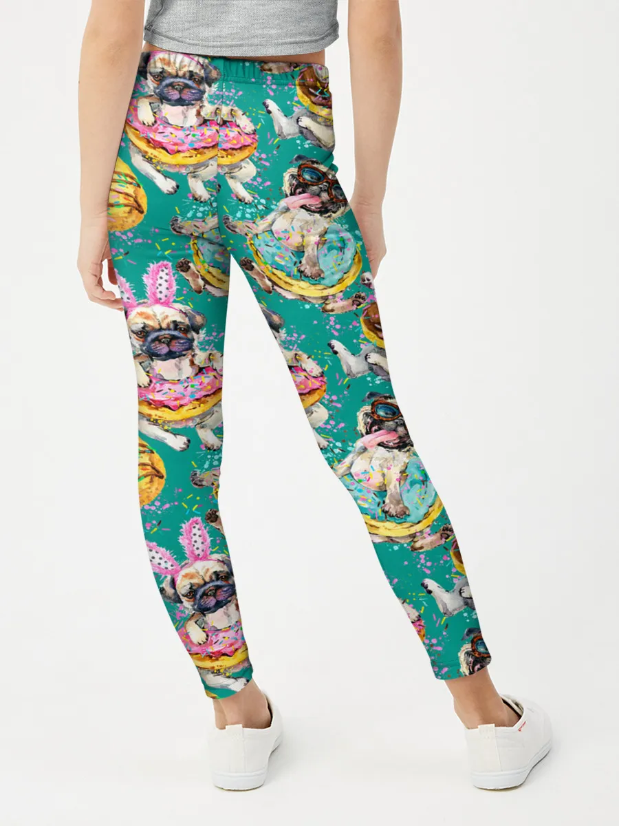 Леггинсы для девочки / Мопсы в пончиках