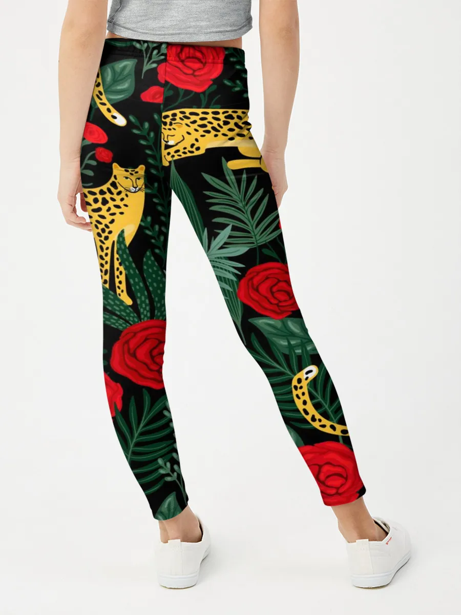 Леггинсы для девочки / Леопарды и цветы