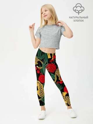 Леггинсы для девочки / Леопарды и цветы