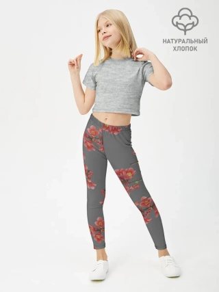 Леггинсы для девочки / Цветы айвы на сером фоне