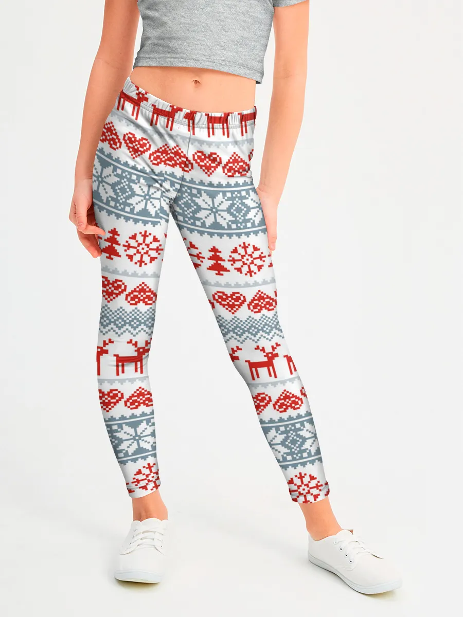 Леггинсы для девочки / Новогодний пиксельный узор