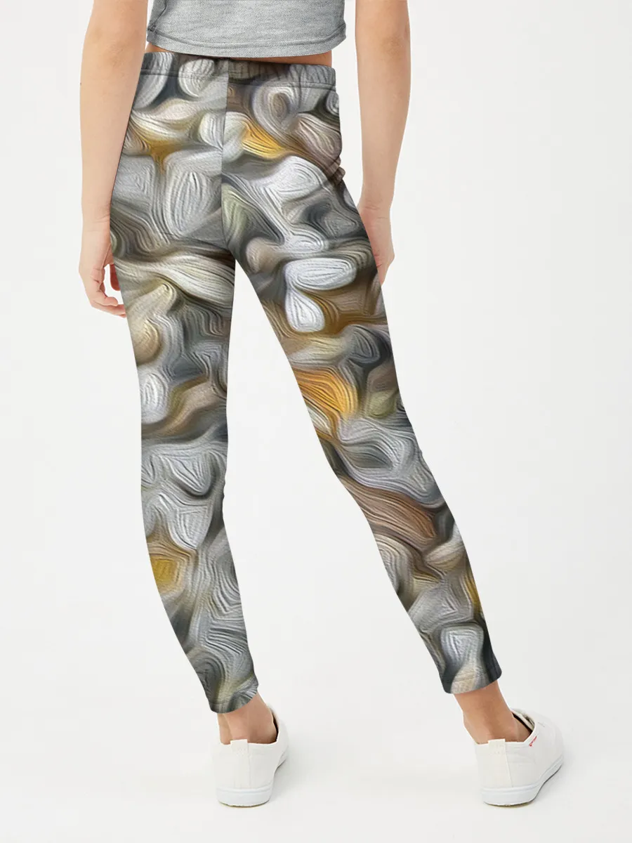 Леггинсы для девочки / желто-серый каменный узор