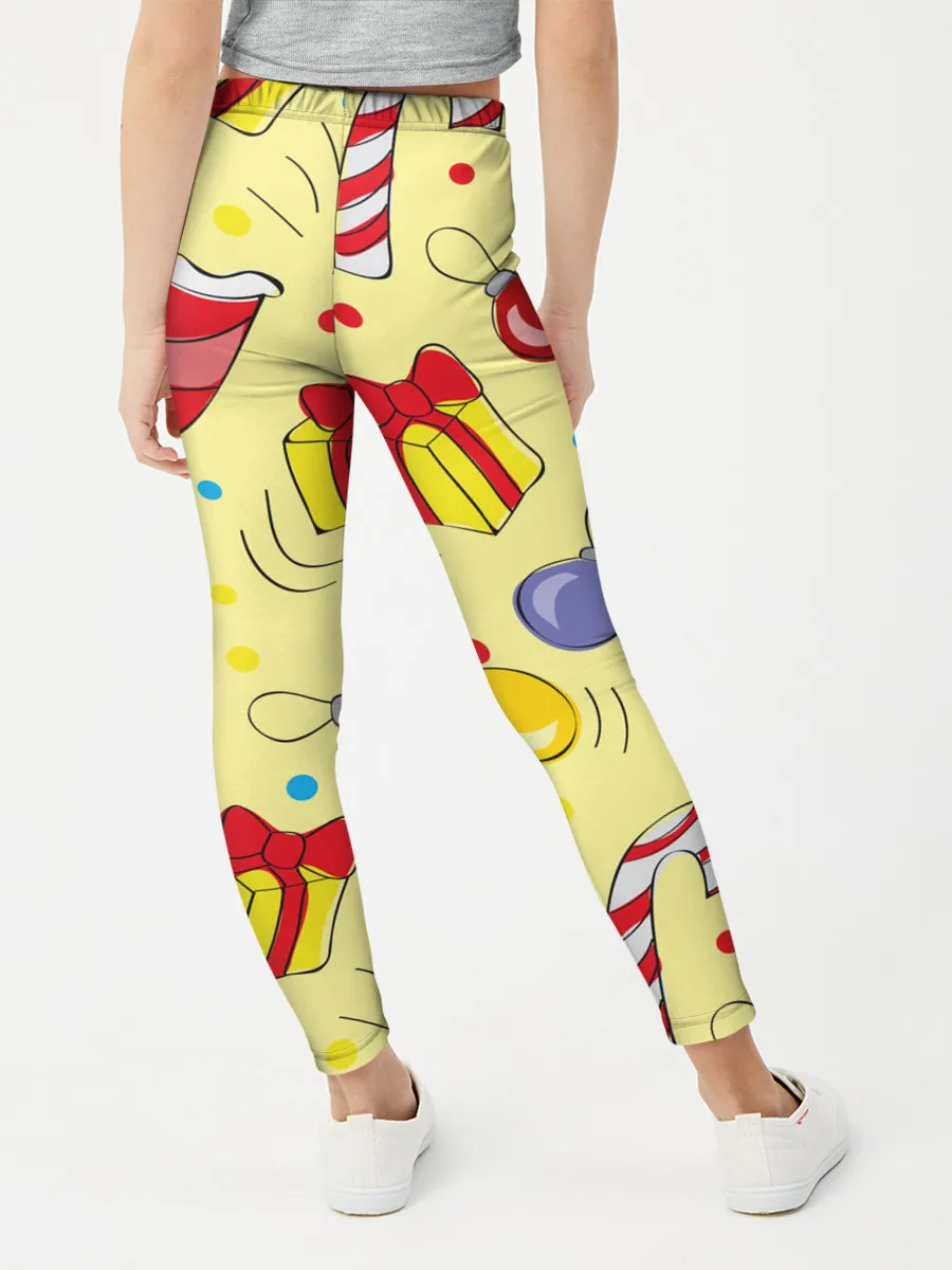 Леггинсы для девочки / Новогодний узор на желтом фоне