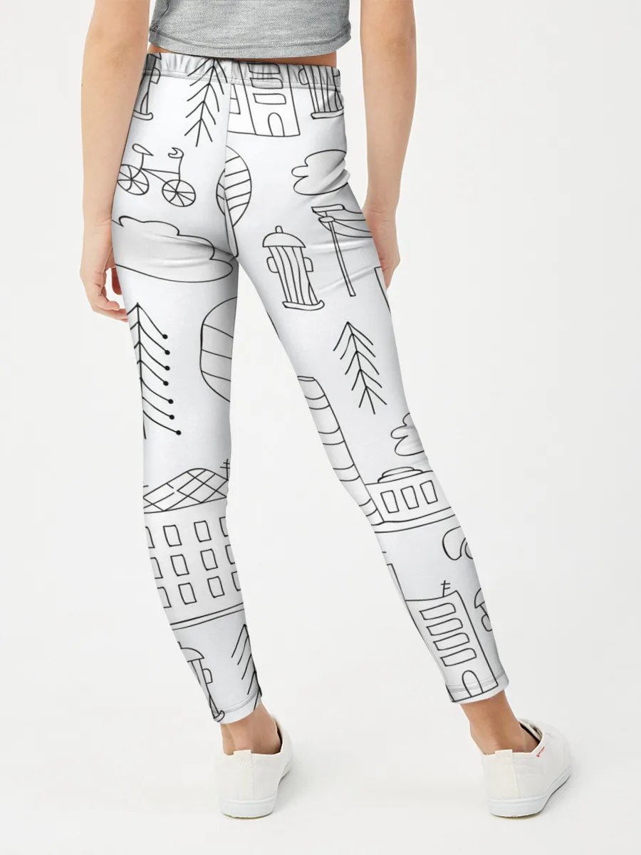 Леггинсы для девочки / Нарисованный город