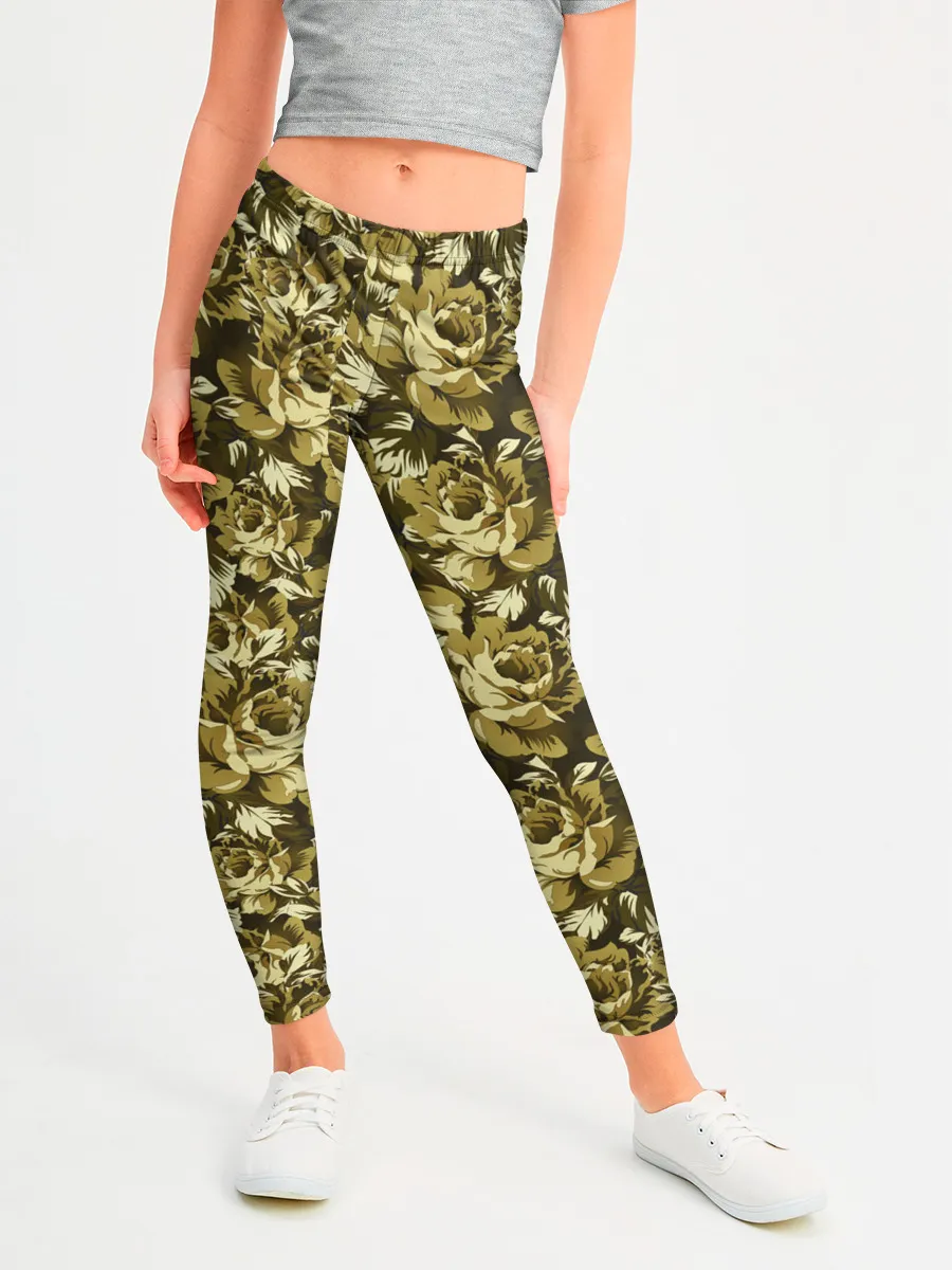 Леггинсы для девочки / Золотой камуфляж из роз