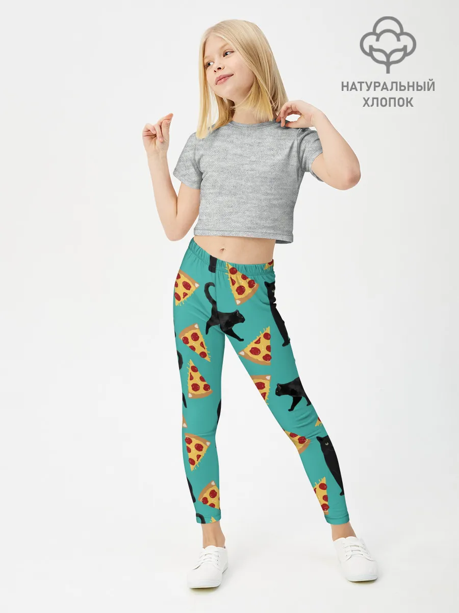 Леггинсы для девочки / Котики и Пиццы