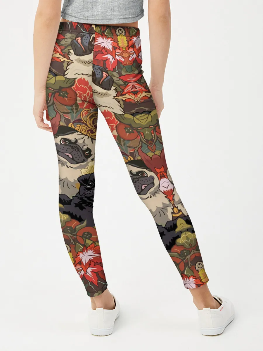 Леггинсы для девочки / Мопсики | Цветочки