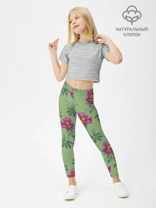 Леггинсы для девочки / Пионы на светло зеленом фоне