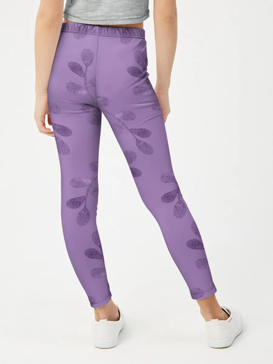 Леггинсы для девочки / Листья на фиолетовом фоне