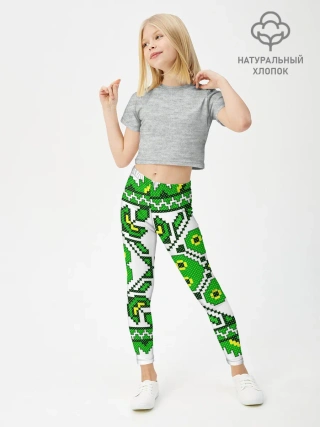 Леггинсы для девочки / Славянский Узор Зеленый