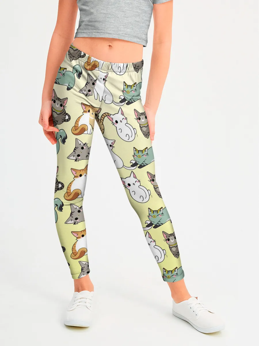 Леггинсы для девочки / мультяшные котики на желтом мя